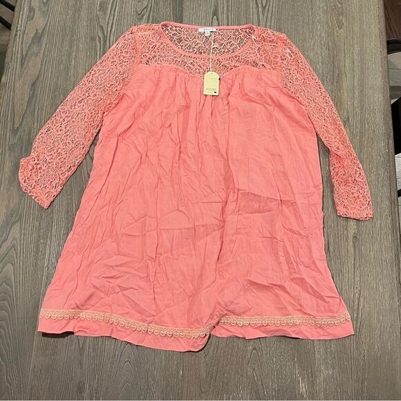 NWT Jodifl Peach Lace 1/2 Sleeve Blouse Size L - Picture 1 of 5